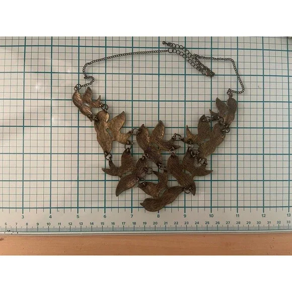 Brass Bird Bib Necklace VTG Granny Core Boho Core No Sig 70's - Picture 5 of 6